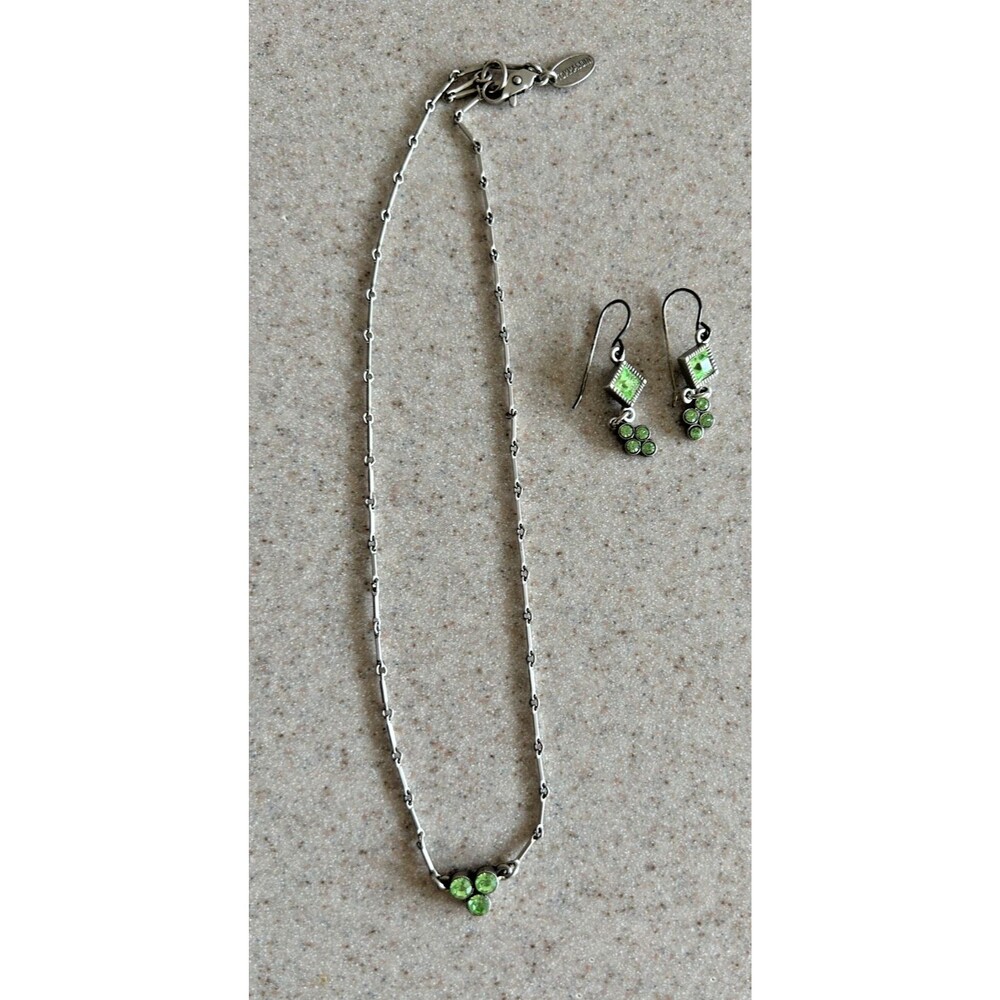 Vintage Tommassini Silver Necklace & Earrings w/ Green Stones (Sticks to Magnet)